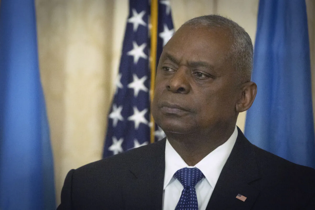 U.S. Secretary of Defense Lloyd Austin speaks at the Diplomatic Academy of Ukraine in Kyiv on Oct. 21, 2024. (Efrem Lukatsky/AP Photo)