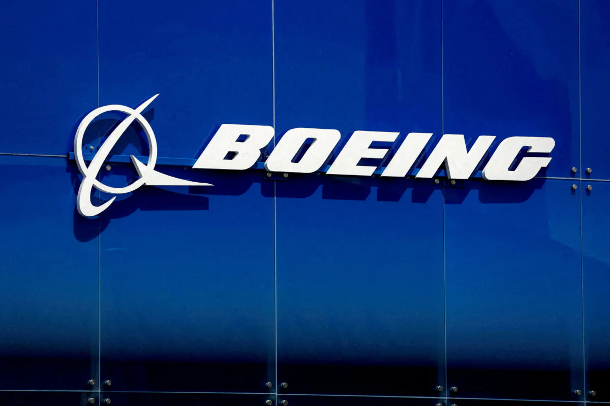 A Boeing logo at the 54th International Paris Airshow at Le Bourget Airport near Paris, France, on June 18, 2023. (Benoit Tessier/Reuters)