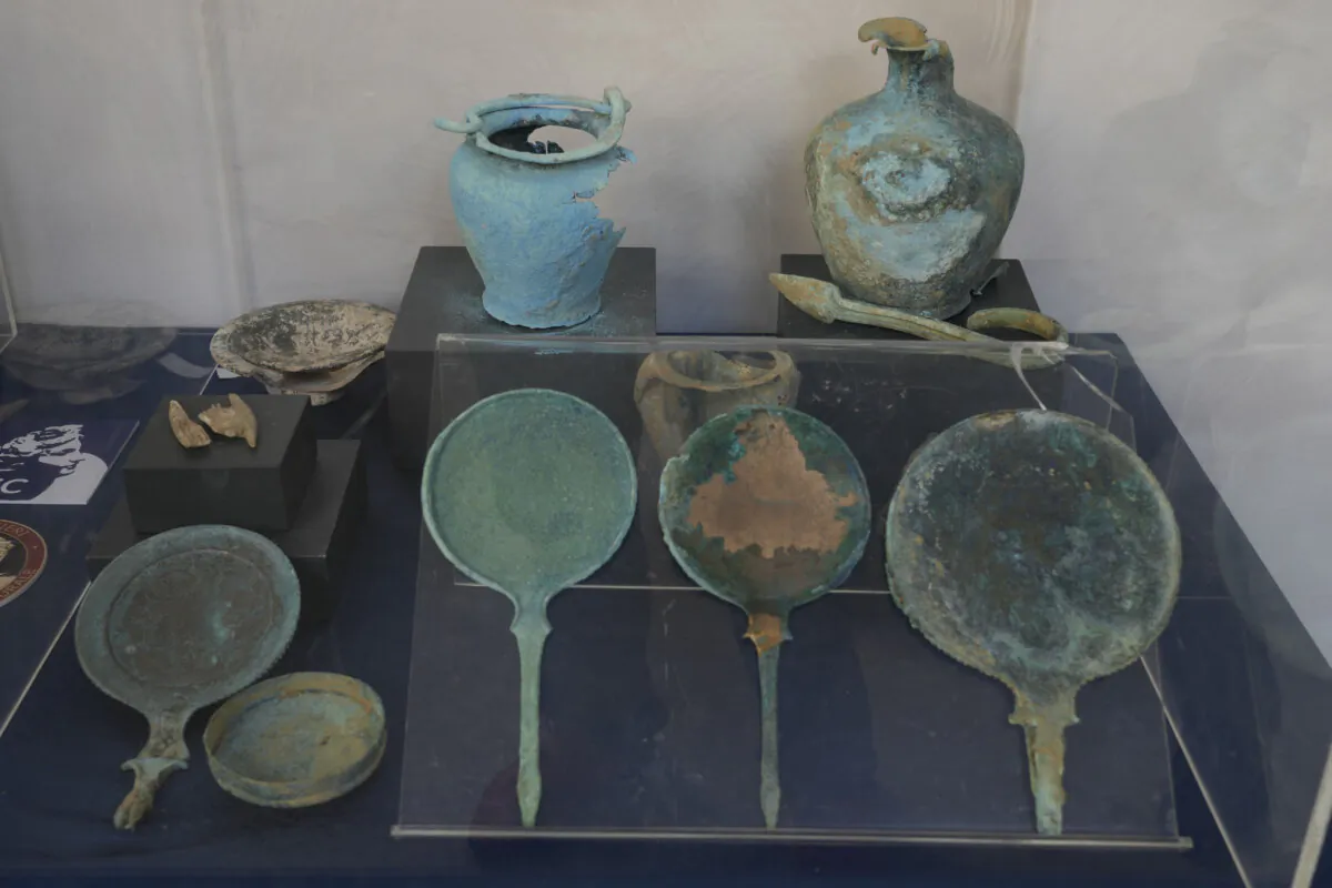 Archaeological finds from the Etruscan era and recovered in a police operation are shown during a press conference in Rome, on Nov. 19, 2024. (Gregorio Borgia/AP Photo)