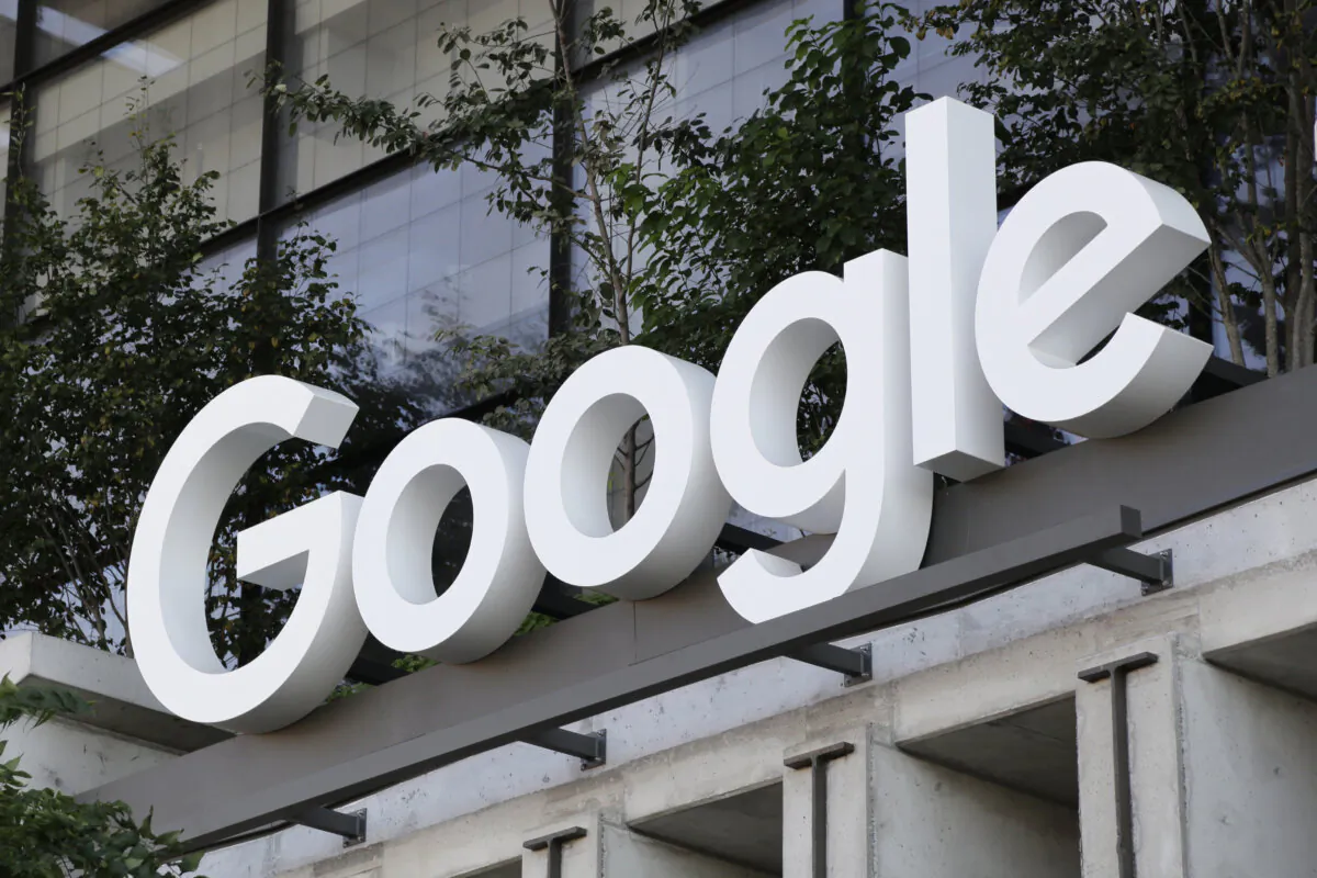 The Google sign is shown over an entrance to the company's building in New York on Sept. 6, 2023. (The Associated Press/Peter Morgan)