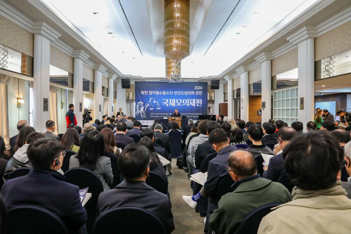 The "Mock Trial on Crimes Against Humanity in North Korean Political Prison Camps" was held at the Press Center in Jung-gu, Seoul, South Korea, on Nov. 25, 2024. (Han Ki-min/The Epoch Times)