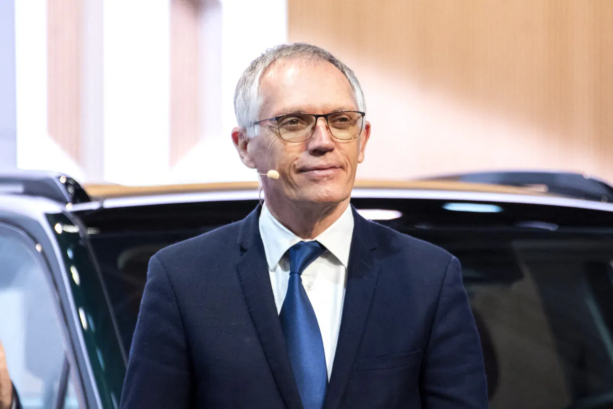 Carlos Tavares is unveiling the B10 at porte de Versailles in Paris on Oct. 14, 2024. (Magali Cohen/Hans Lucas via AFP via Getty Images)
