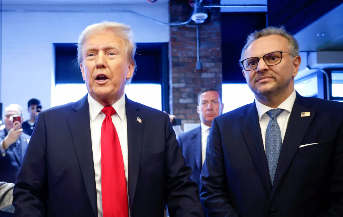 Former President Donald Trump and Massad Boulos (R) during a visit to the The Great Commoner cafe in Dearborn, Mich., on Nov. 1, 2024. (Chip Somodevilla/Getty Images)