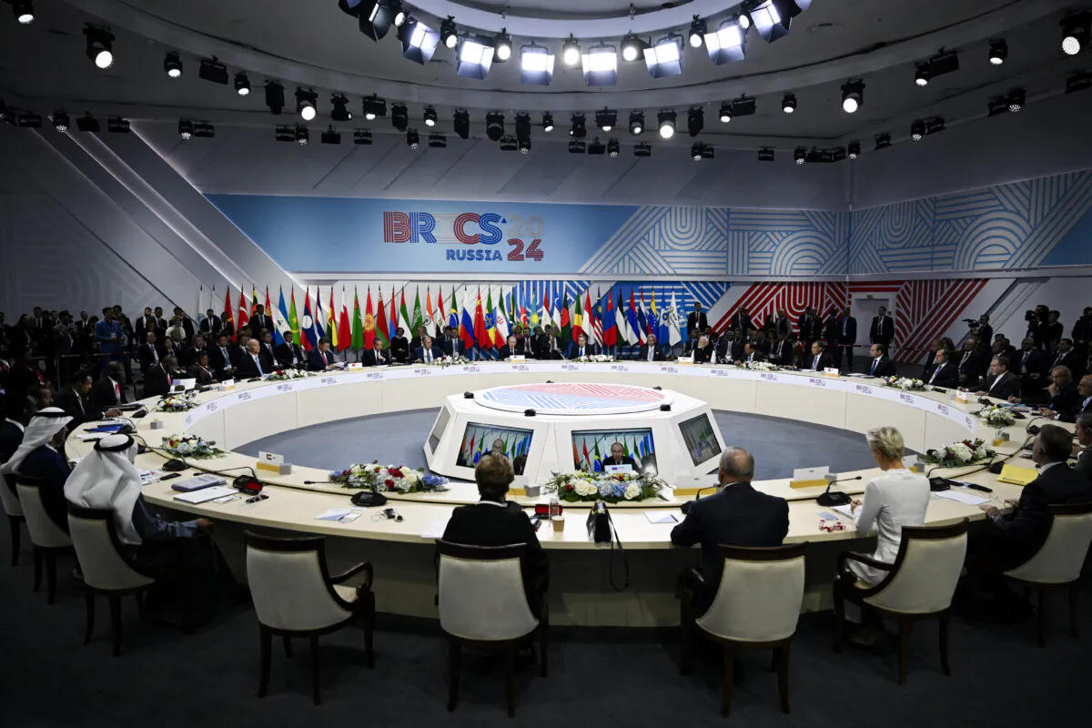 Russia's President Vladimir Putin gives a speech during the extended format meeting of the BRICS summit in Kazan on Oct. 23, 2024. (Alexander Nemenov/POOL/AFP via Getty Images)