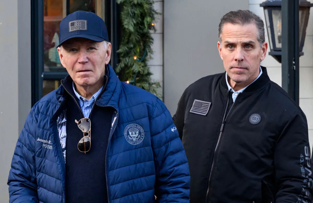 President Joe Biden and son Hunter Biden leave a bookstore while shopping in Nantucket, Mass., on Nov. 29, 2024. (Mandel Ngan/AFP via Getty Images)