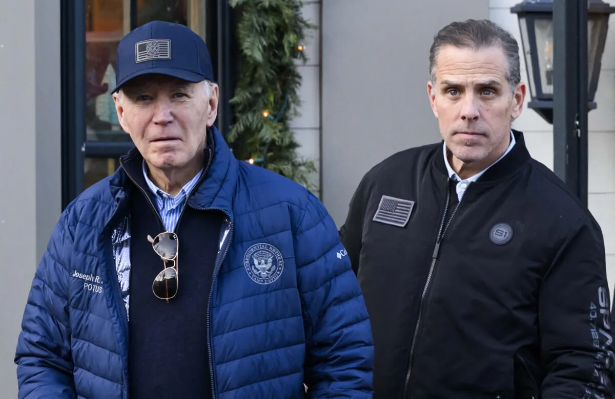 President Joe Biden and son Hunter Biden leave a bookstore while shopping in Nantucket, Massachusetts, on Nov. 29, 2024. (Mandel Ngan/AFP via Getty Images)