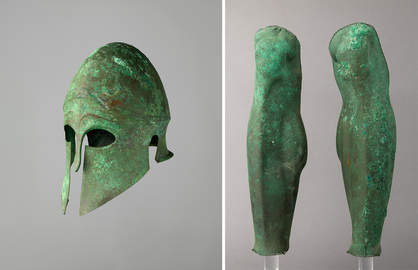 Helmet of the Corinthian Type and Pair of Greaves