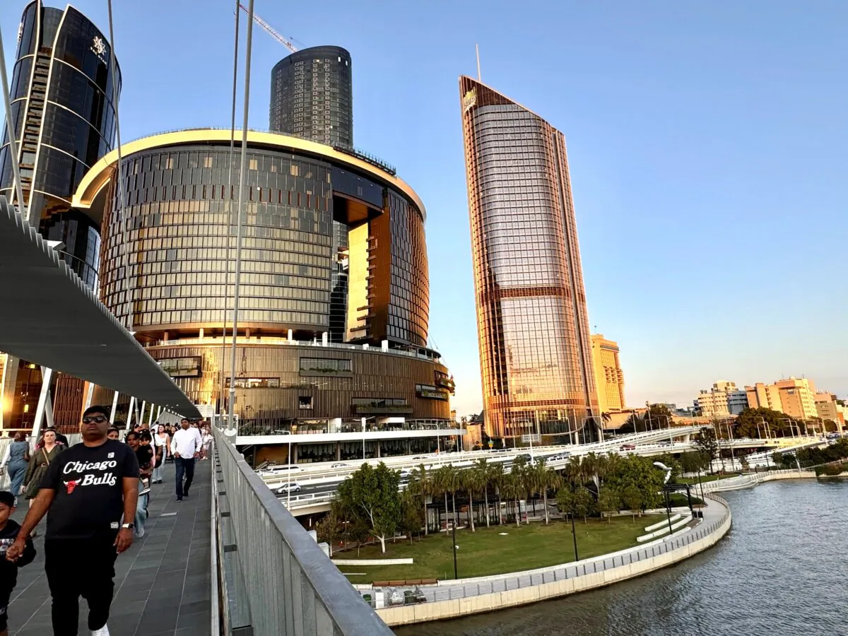 An image of The Star's Queen Wharf casino and leisure complex from the Neville Bonner Bridge connecting the CBD to South Bank in Brisbane, Australia on Sept. 14, 2024. (Daniel Y. Teng/The Epoch Times)