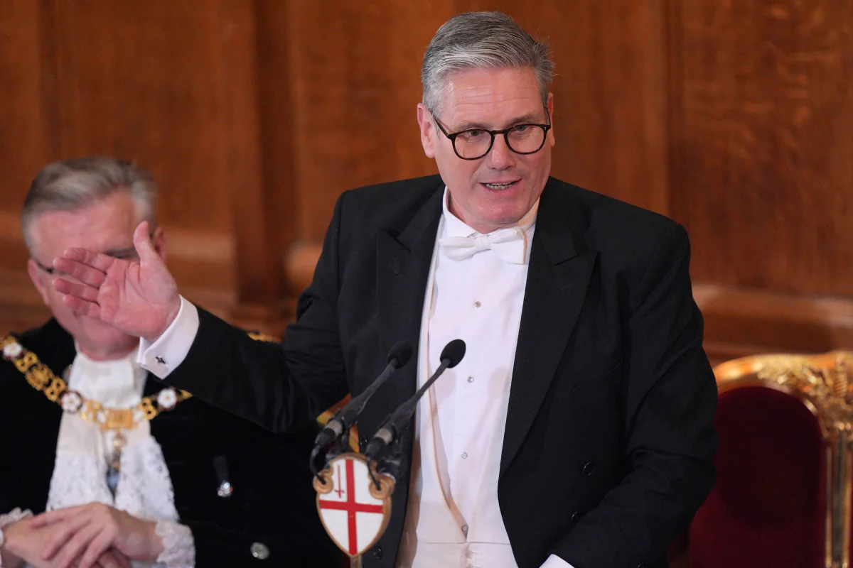 Prime Minister Sir Keir Starmer speaks during the annual Lord Mayor's Banquet at the Guildhall in central London, on Dec. 2, 2024. (Yui Mok/PA Wire)