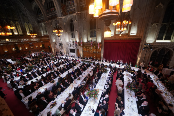 Prime Minister Sir Keir Starmer speaks during the annual Lord Mayor's Banquet at the Guildhall in central London, England, on Dec. 2, 2024. (Yui Mok/PA Wire)