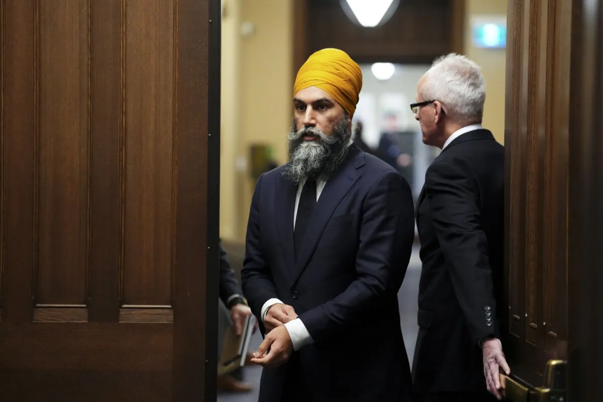 NDP leader Jagmeet Singh leaves the Prime Minister's office in the West Block after taking part in a meeting with Prime Minister Justin Trudeau and fellow opposition leaders on Parliament Hill in Ottawa on Dec. 3, 2024. (The Canadian Press/Sean Kilpatrick)