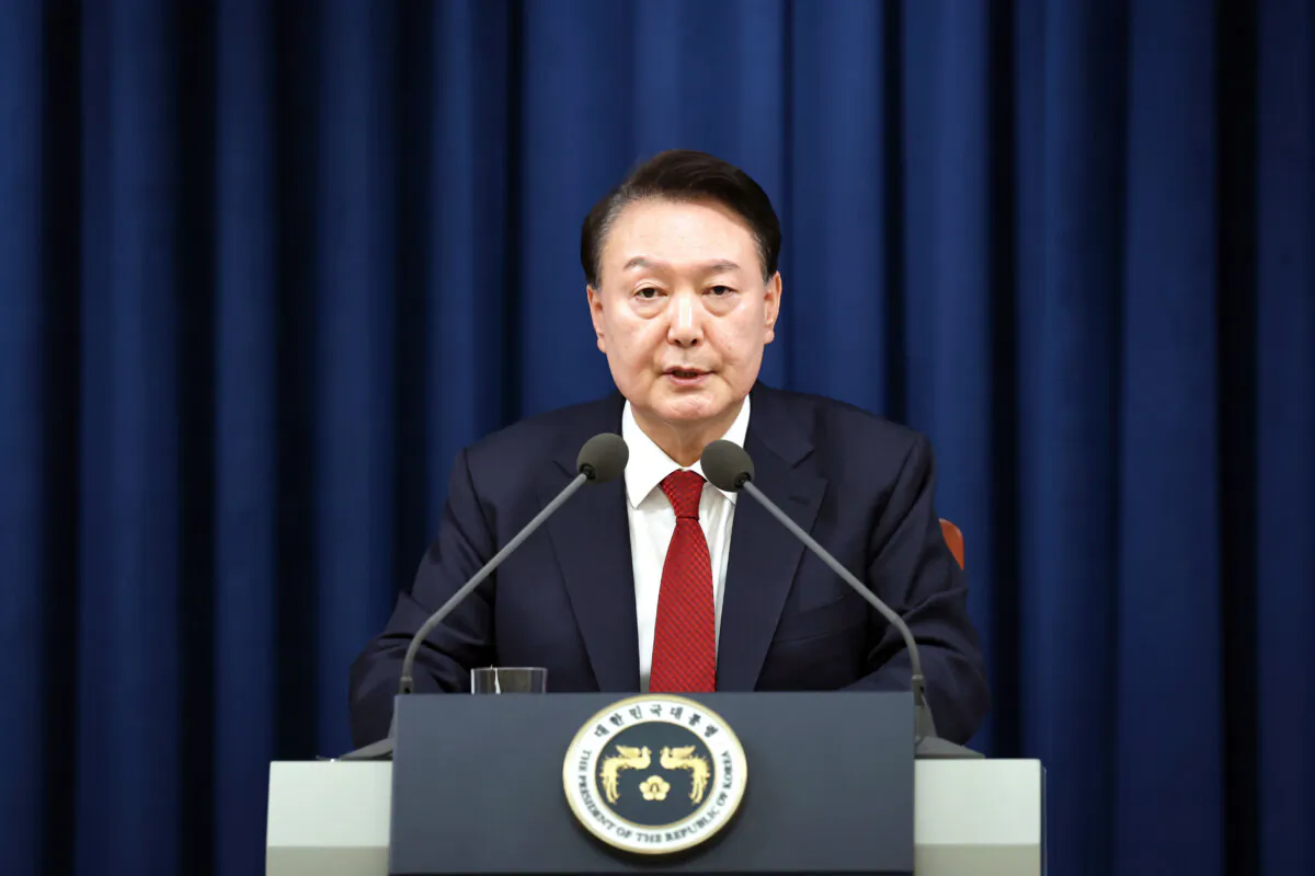 South Korean President Yoon Suk Yeol speaks during a press briefing at the presidential office in Seoul, South Korea, on Dec. 3, 2024. (South Korea Unification Ministry via AP)