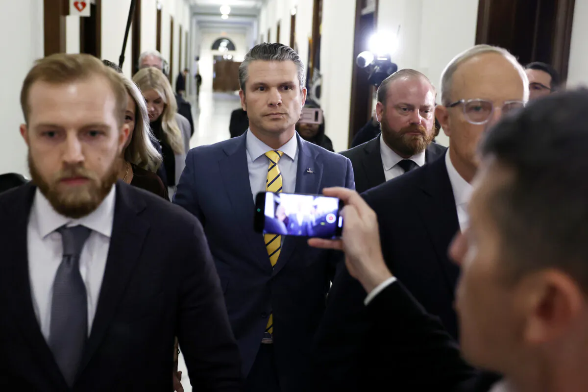 President-elect Donald Trump's nominee to be Secretary of Defense Pete Hegseth walks through the Russell Senate Office building on Capitol Hill in Washington on Dec. 3, 2024. (Anna Moneymaker/Getty Images)