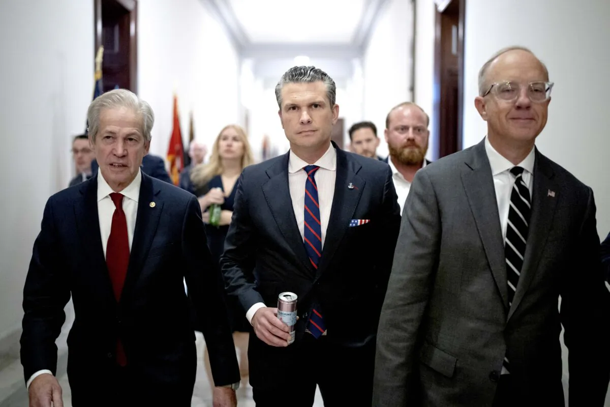 President-elect Donald Trump's nominee to be Secretary of Defense Pete Hegseth (C) leaves a meeting with Sen. Tommy Tuberville (R-Ala.) on Capitol Hill in Washington on Dec. 2, 2024. (Andrew Harnik/Getty Images)