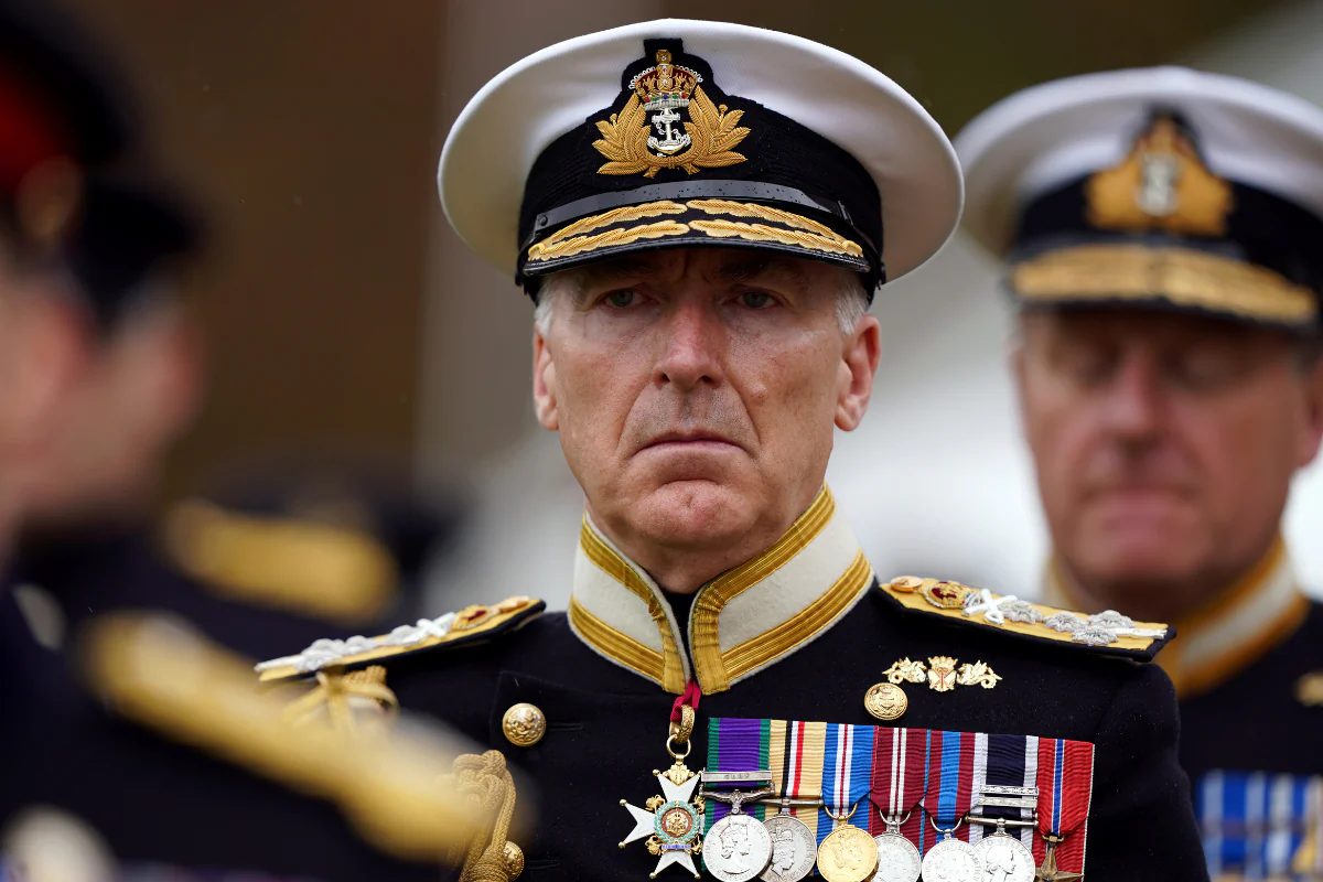 Adm. Sir Tony Radakin in the gardens of Buckingham Place following the coronation of King Charles III and Queen Camilla in London, on May 6, 2023. (Andrew Milligan/PA Wire)