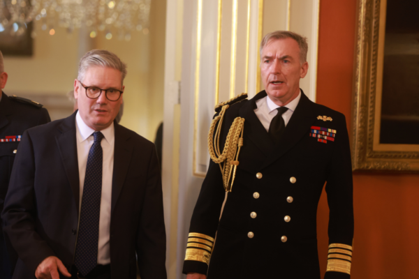 Prime Minister Sir Keir Starmer (left) and Chief of the Defence Staff Admiral Sir Tony Radakin (right) attend an Armed Forces chiefs stocktake meeting at 10 Downing Street, London, England, on Nov. 26, 2024. (Ian Vogler/Daily Mirror/PA Wire)