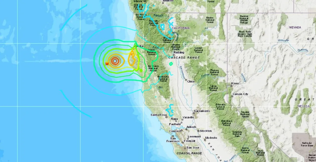 A map released by the U.S. Geological Survey on Dec. 5, 2024, shows the location of an earthquake that struck near Ferndale, Calif. (USGS)