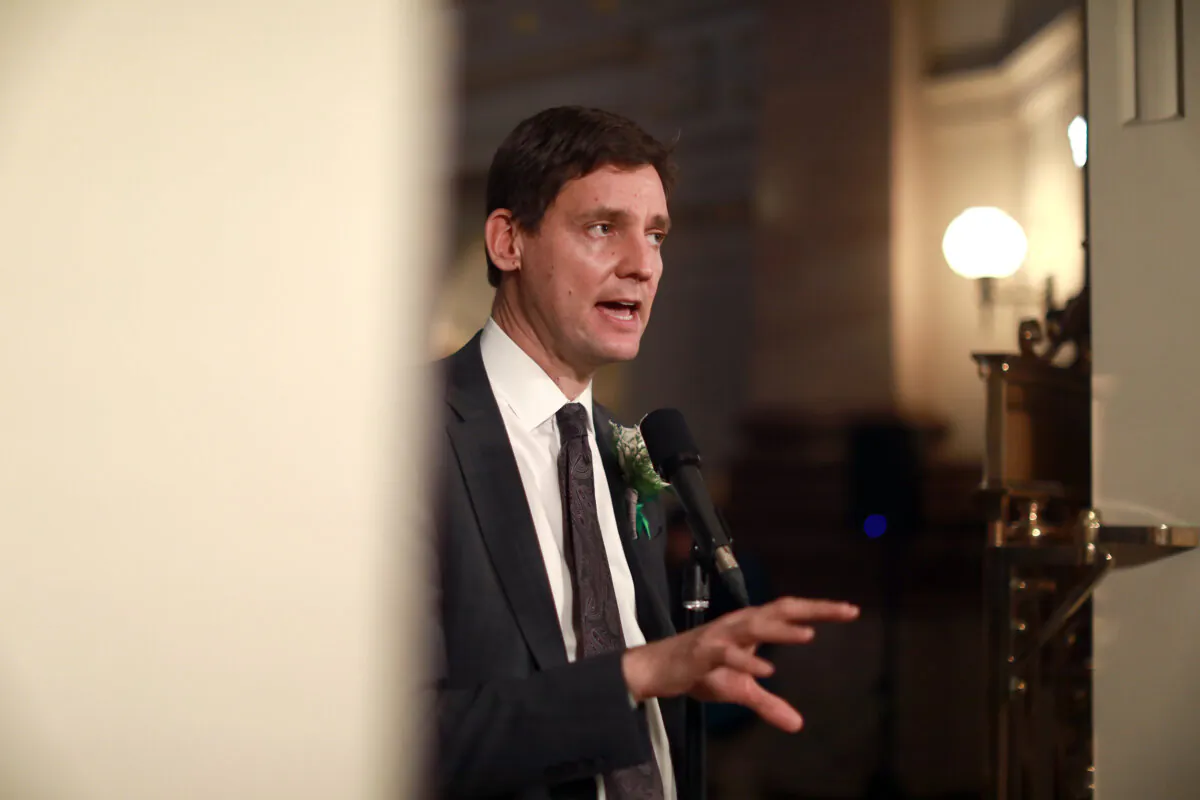 B.C. Premier David Eby holds a press conference at the legislature in Victoria, Nov. 13, 2024. (The Canadian Press/Chad Hipolito)