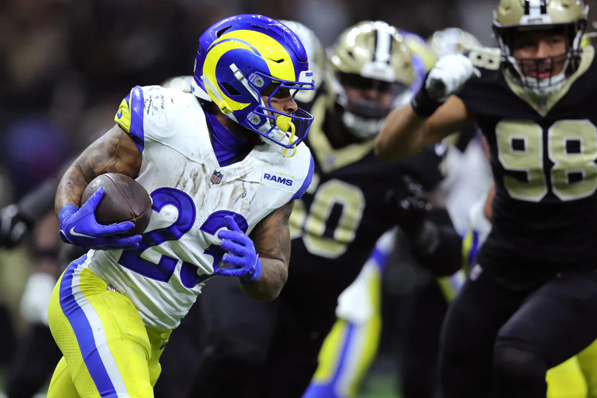 Kyren Williams (23) of the Los Angeles Rams runs with the ball  against the New Orleans Saints at Caesars Superdome in New Orleans on Dec. 1. (Jonathan Bachman/Getty Images)