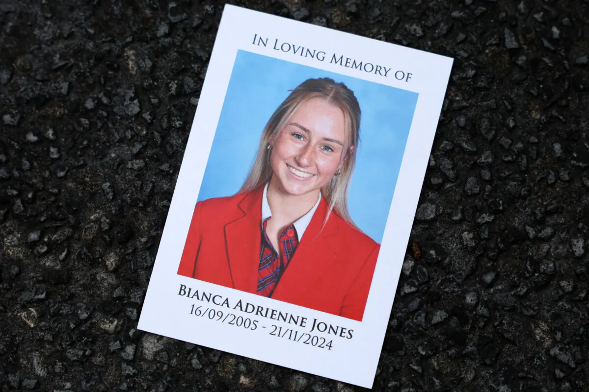 A photograph is seen at the funeral service for Laos Methanol victim Bianca Jones at Mentone Girls' Grammar in Melbourne, Australia on Dec. 6, 2024. (AAP Image/Con Chronis)