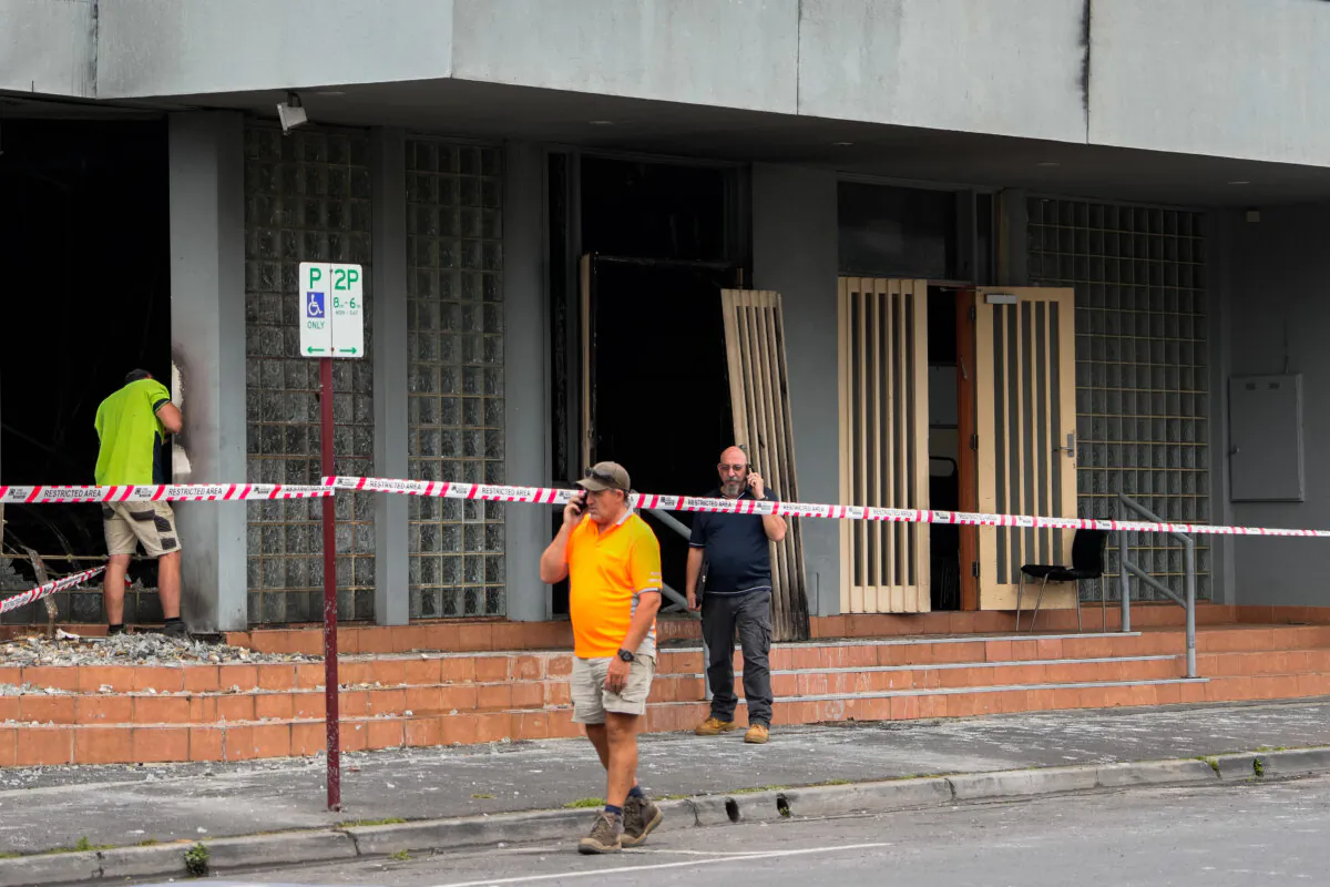 Workers assess the damage at the Adass Israel Synagogue in Melbourne, Australia on Dec. 6, 2024. (Asanka Ratnayake/Getty Images)