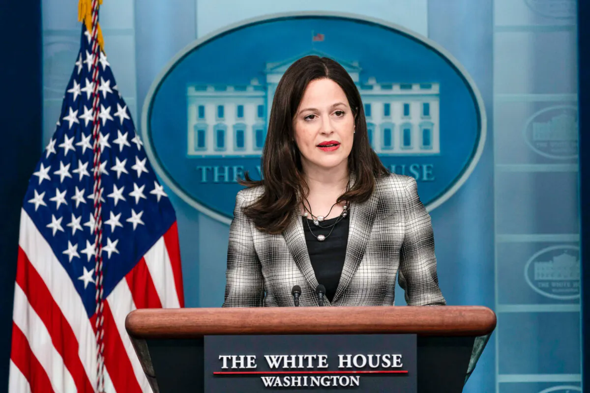 Anne Neuberger, deputy national security adviser for cyber and emerging technology, speaks with reporters in the James Brady Press Briefing Room at the White House, on Feb. 18, 2022. (Alex Brandon/AP Photo)