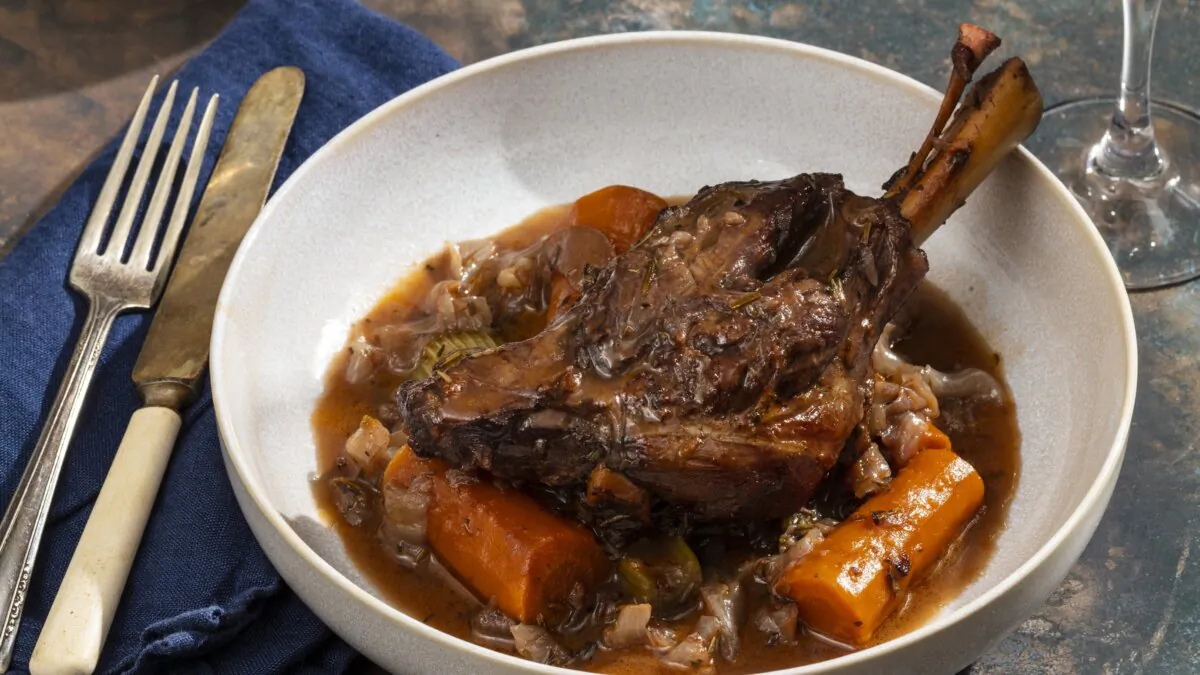 What’s the secret to this delicious dish? Oven-braise the lamb shanks in a mixture of wine and stock. (Daniel J. van Ackere/TCA)