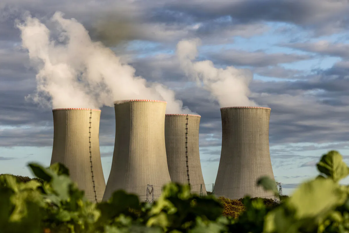 The cooling towers of the Mochovce nuclear power plant in Mochovce, Slovakia, on Nov. 6, 2023. (Janos Kummer/Getty Images)