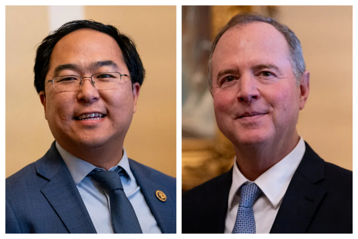 (Left) Senator-elect Andy Kim (D-N.J.) at the U.S. Capitol in Washington on Nov. 12, 2024. (Right) Senator-elect Adam Schiff (D-Calif.) at the U.S. Capitol on Nov. 12, 2024. (Allison Robbert/AFP via Getty Images)