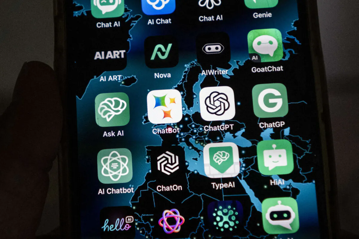 This illustration picture shows icons of AI apps on a smartphone screen in Oslo, Norway, on July 12, 2023. (Olivier Morin/AFP via Getty Images)