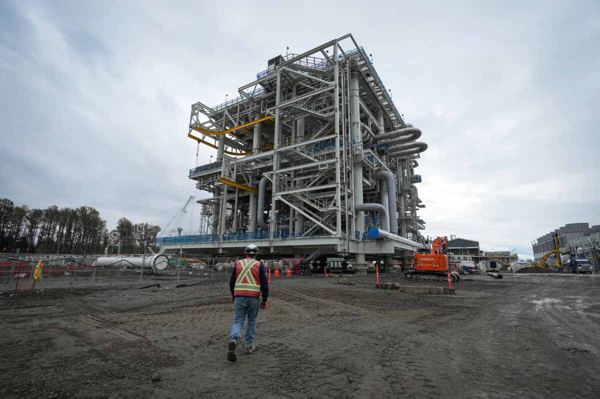 A receiving platform at the export terminal for the Coastal GasLink natural gas pipeline under construction in Kitimat, B.C., on Sept. 28, 2022. (The Canadian Press/Darryl Dyck)