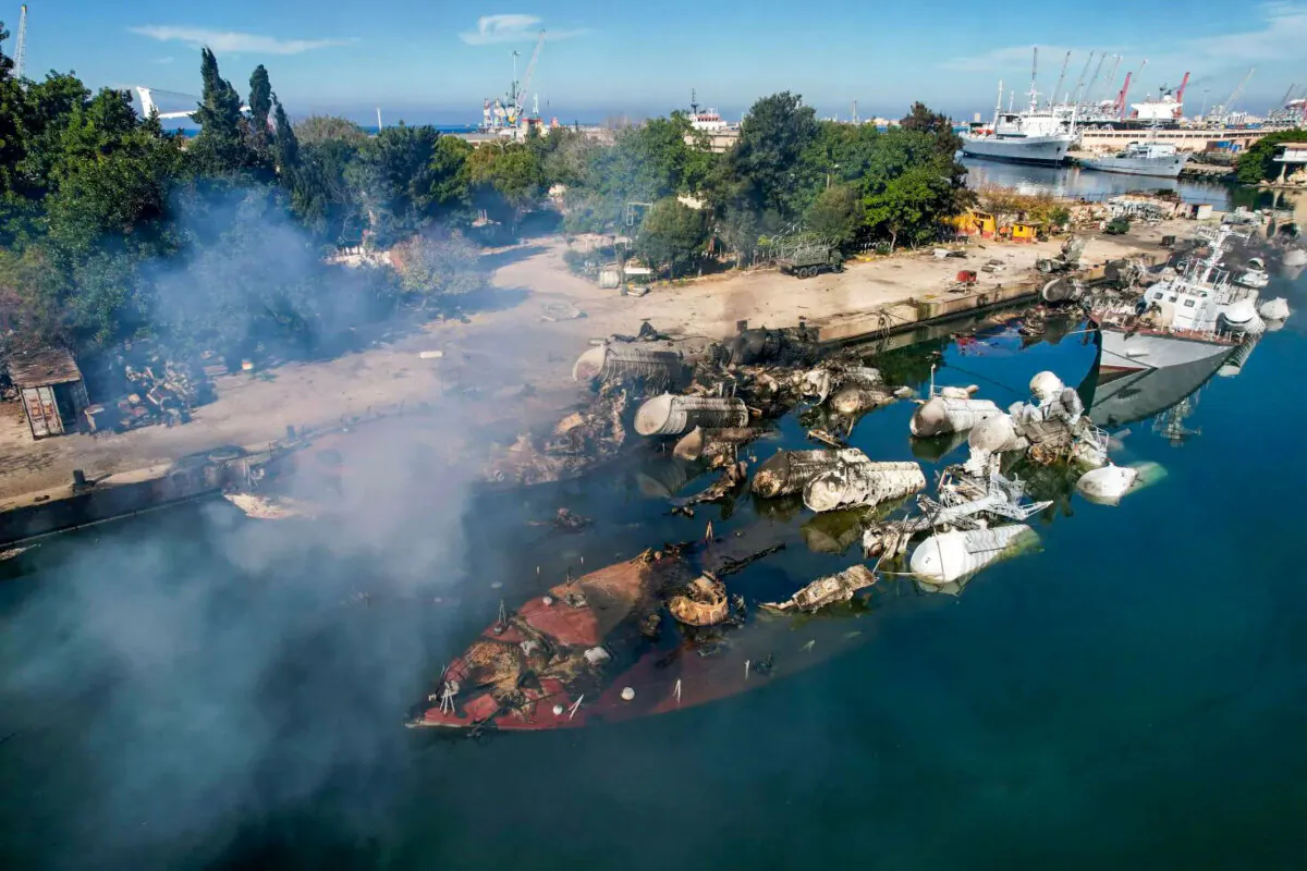 Syrian naval ships destroyed in an overnight Israeli attack on the port city of Latakia, Syria on Dec. 10, 2024. (Aaref Watad/AFP via Getty Images)