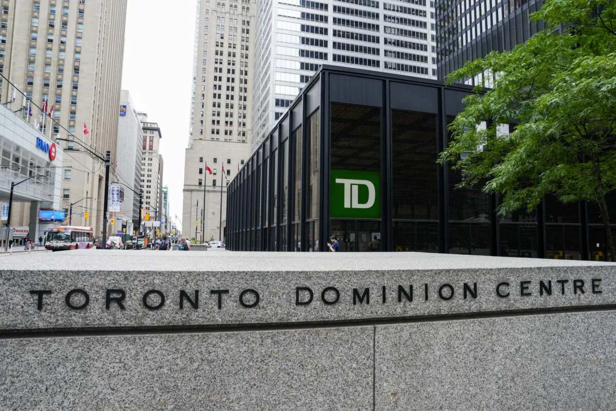 Bank and Toronto Dominion Centre signage is pictured in the financial district in Toronto on Sept. 8, 2023. (The Canadian Press/Andrew Lahodynskyj)