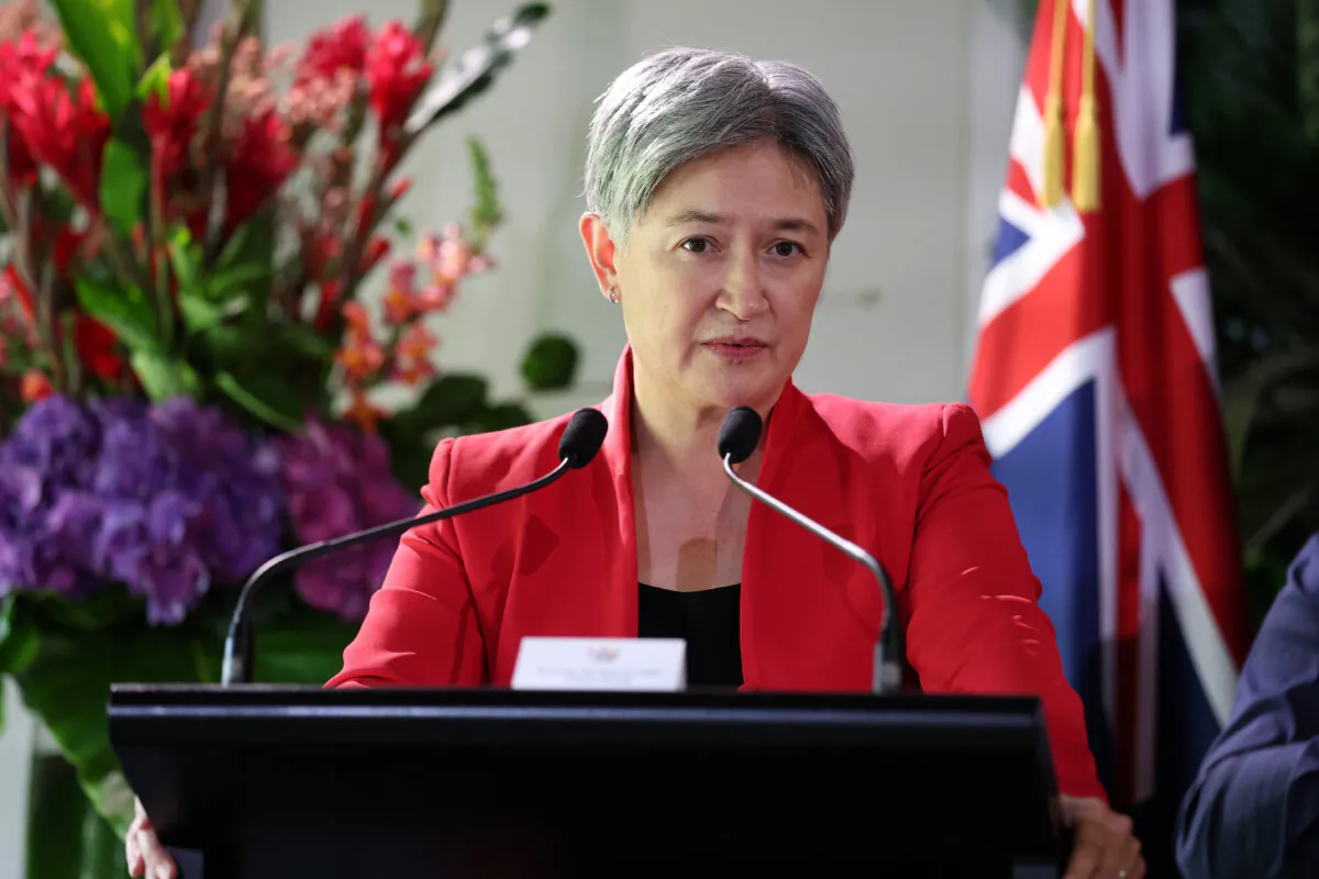 Penny Wong, Minister for Foreign Affairs of Australia, speaks to the media at Government House in Auckland, New Zealand on Dec. 6, 2024. (Fiona Goodall/Getty Images)