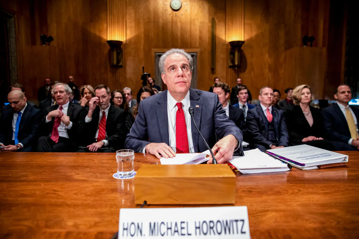 Department of Justice Inspector General Michael Horowitz prepares to testify in front of a Senate committee at the U.S. Capitol on Dec. 18, 2019. (Samuel Corum/Getty Images)