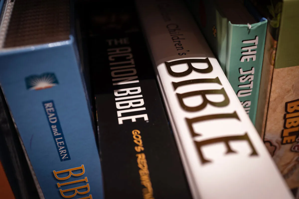 Several versions of the Bible, including “The Action Bible” and “Children’s Bible.” (Scott Olson/Getty Images)