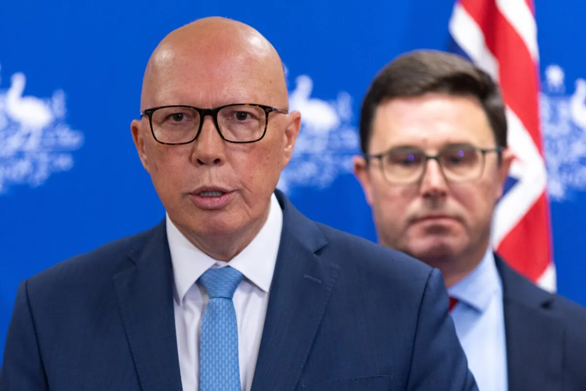 Leader of the Opposition Peter Dutton speaks to media, Brisbane, Australia on Dec. 13, 2024. (AAP Image/Russell Freeman) 