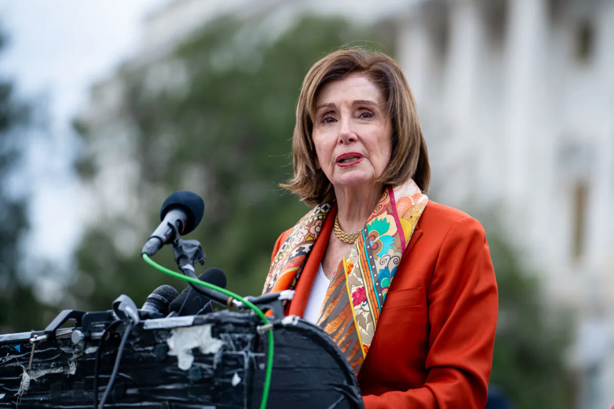 Rep. Nancy Pelosi (D-Calif.) speaks during a press conference about Hong Kong at House Triangle on Capitol Hill in Washington on Nov. 19, 2024. (Madalina Vasiliu/The Epoch Times)