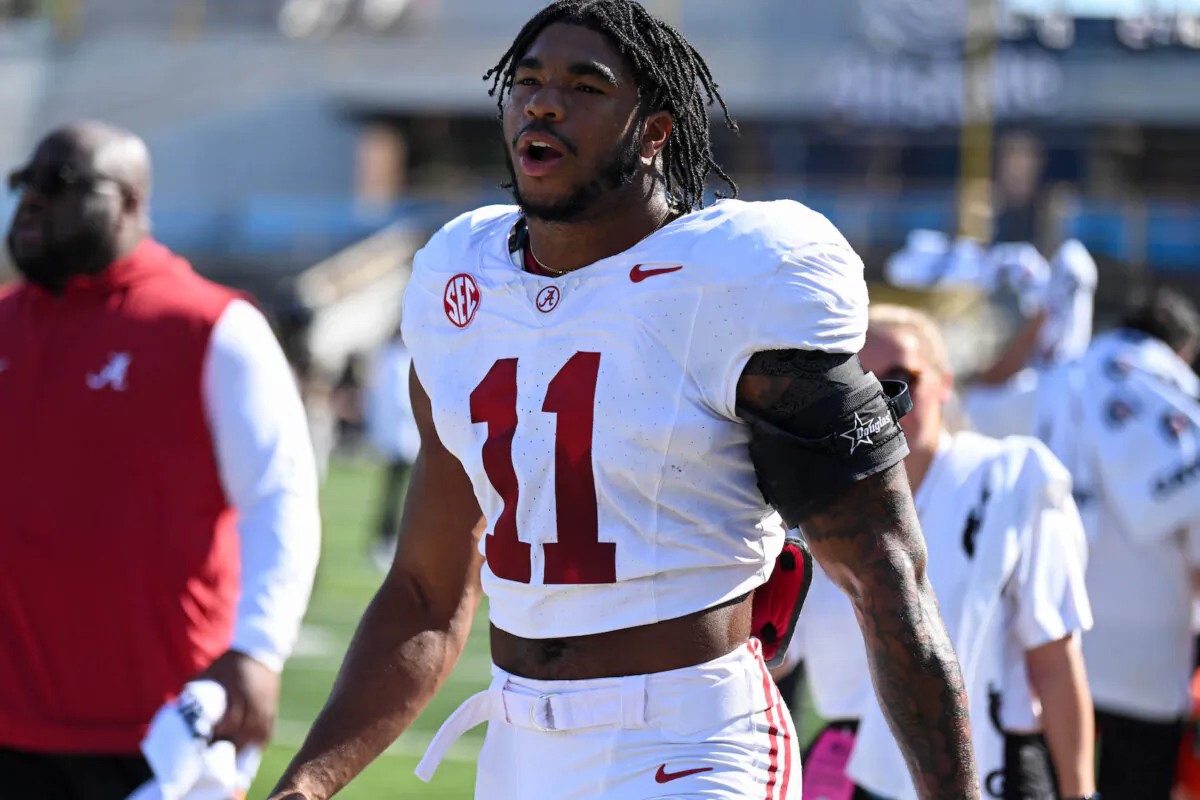 Jihaad Campbell #11 of the Alabama Crimson Tide during warm ups against the Vanderbilt Commodores at FirstBank Stadium in Nashville, Tenn., on Oct. 5, 2024. (Carly Mackler/Getty Images)