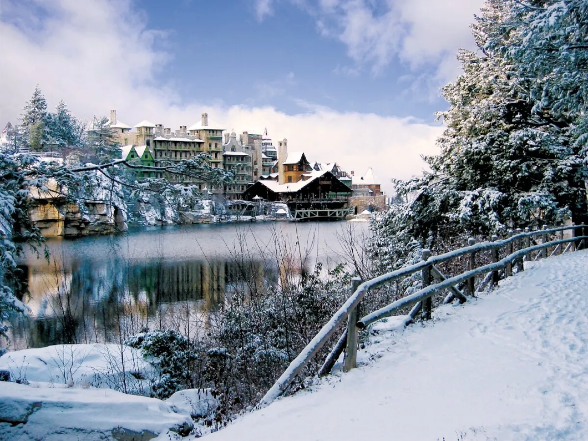 In the winter, Mohonk Mountain House looks like an enchanted castle. (Courtesy of Mohonk Mountain House)