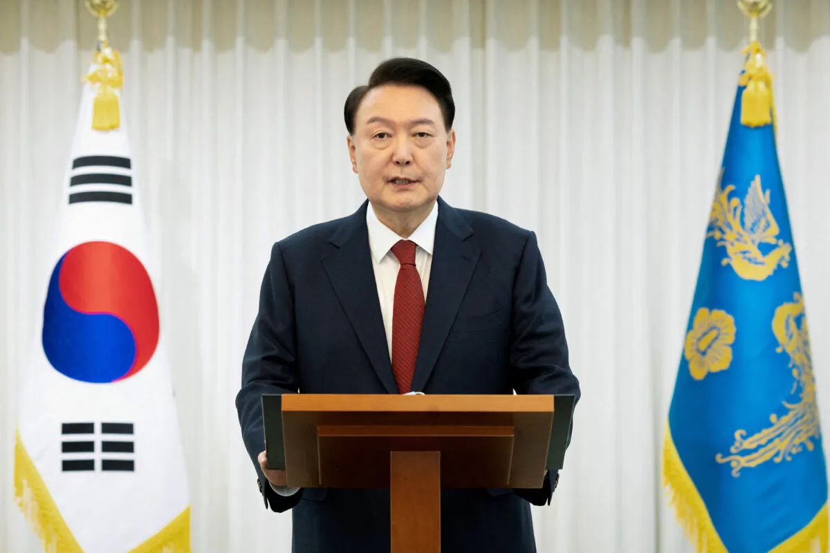 South Korean President Yoon Suk Yeol delivers an address to the nation at his official residence in Seoul, South Korea, on Dec. 14, 2024. (The Presidential Office/Handout via Reuters)