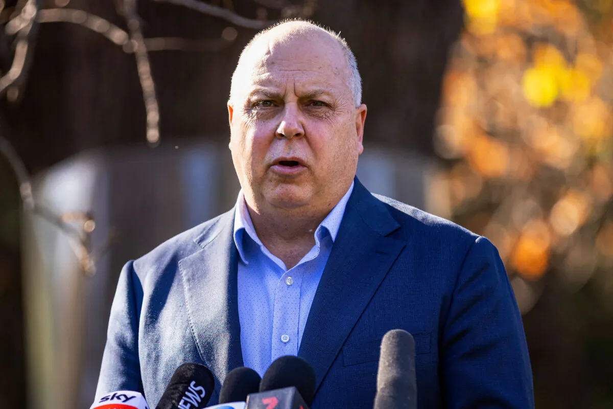 Now-former Victorian Treasurer Tim Pallas speaks to the media during a press conference in Melbourne, Australia, on May 30, 2021. (Daniel Pockett/Getty Images)