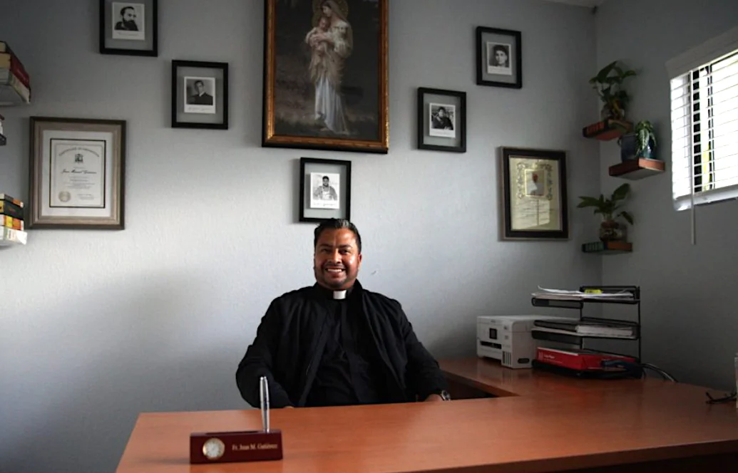 Father Juan Gutierrez's office at St. John the Baptist Church in Baldwin Park, Calif. (John Rueda/Archdiocese of LA)
