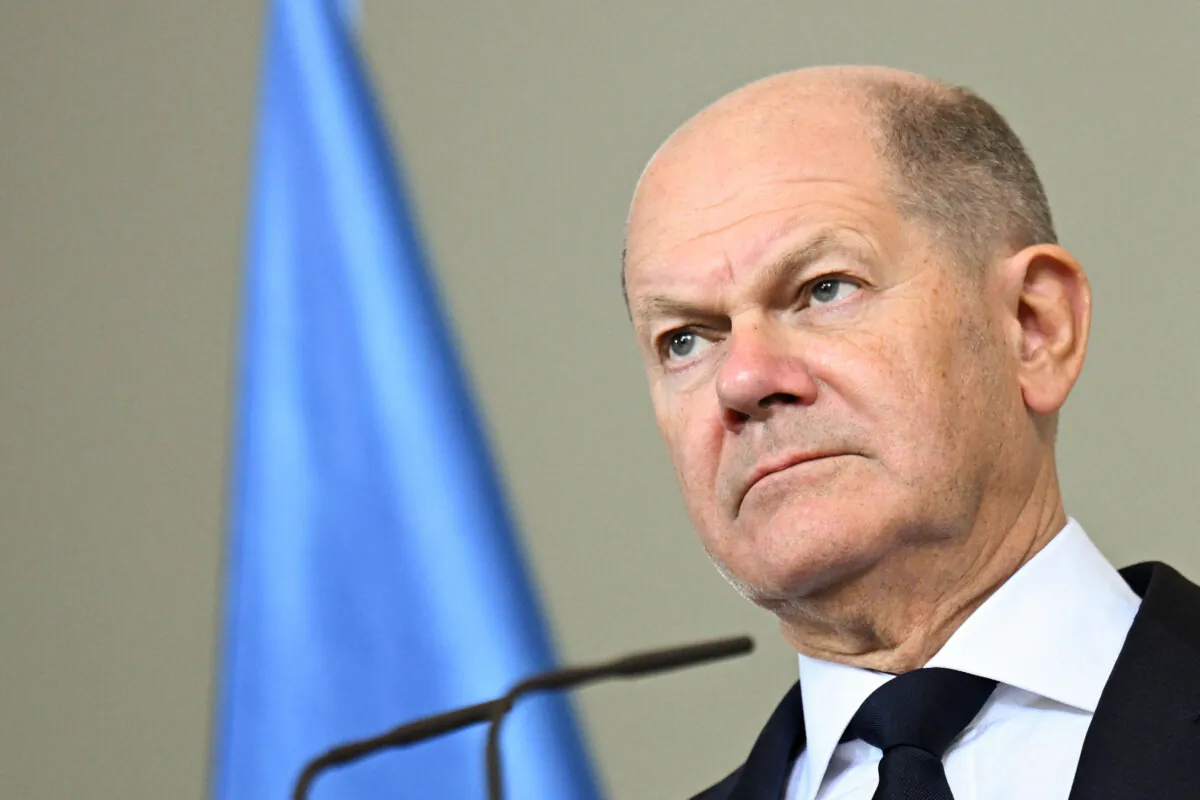German Chancellor Olaf Scholz at a media briefing in Berlin on Nov. 5, 2024. (Annegret Hilse/Reuters)