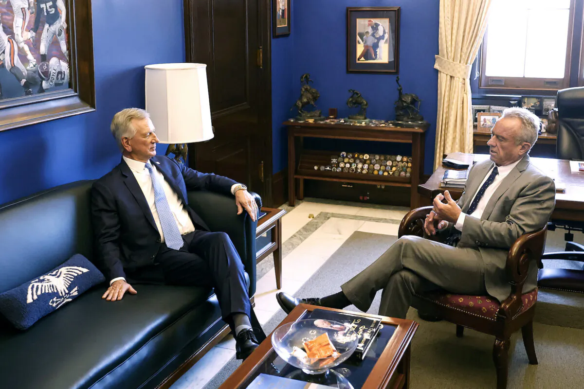 Robert F. Kennedy Jr., President-elect Donald Trump's nominee to be Secretary of Health and Human Services, meets with Sen. Tommy Tuberville (R-Ala.) office in the Senate Office Building in Washington on Dec. 17, 2024. (Kevin Dietsch/Getty Images)