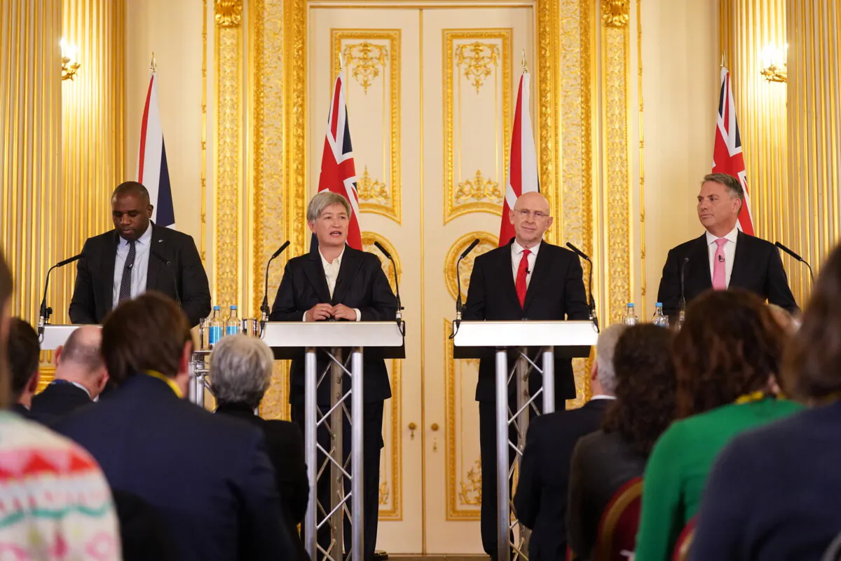 UK Foreign Secretary David Lammy, Australian Minister for Foreign Affairs Senator Penny Wong, Defence Secretary John Healey and Australian Deputy Prime Minister and Minister for Defence Richard Marles during a press conference after a Australia-UK Ministerial Consultations (AUKMIN) meeting at Lancaster House in London, England on Dec. 16, 2024. (Stefan Rousseau - WPA Pool/Getty Images)