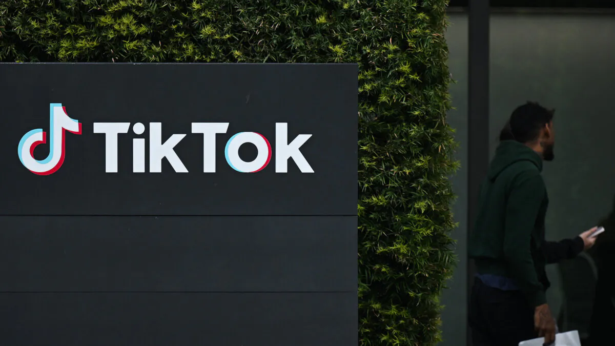The TikTok logo is displayed outside the company’s offices in Culver City, Calif., on March 16, 2023. (Patrick T. Fallon/AFP via Getty Images)