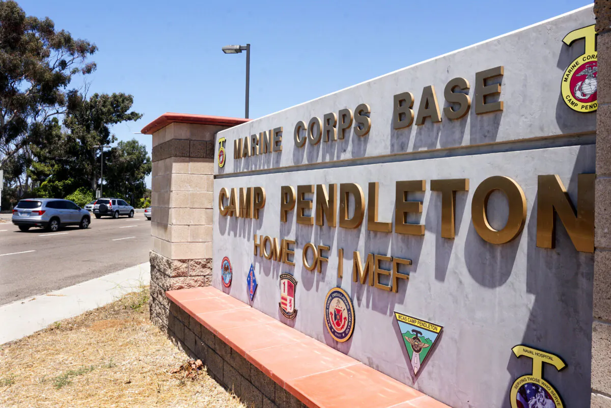 The main entrance to Camp Pendleton in Oceanside, Calif., on July 26, 2019. (Sandy Huffaker/Getty Images)