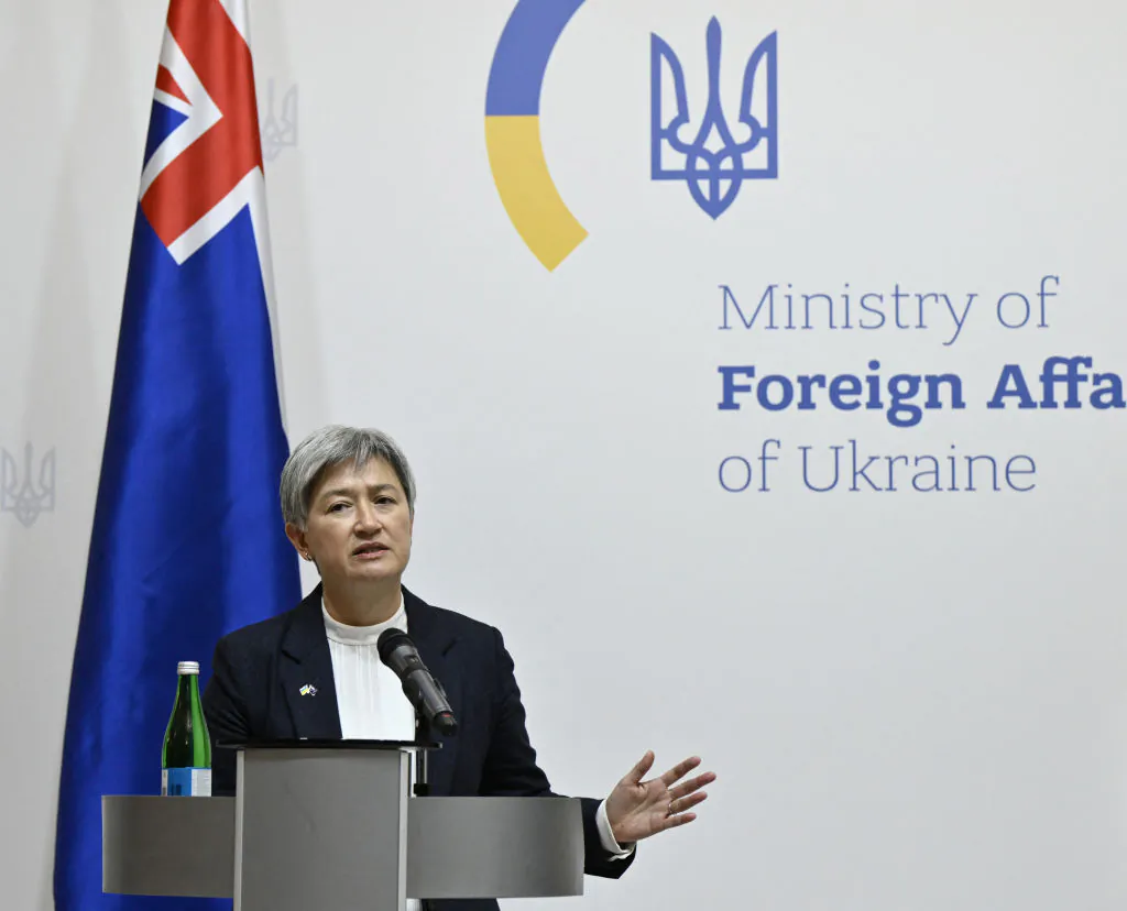 Australia's Minister of Foreign Affairs Penny Wong speaks as she delivers a joint press-conference with Ukraine's Minister of Foreign Affairs following their meeting in Kyiv, on Dec. 18, 2024, amid the Russian invasion of Ukraine. (Genya Savilov/AFP via Getty Images)