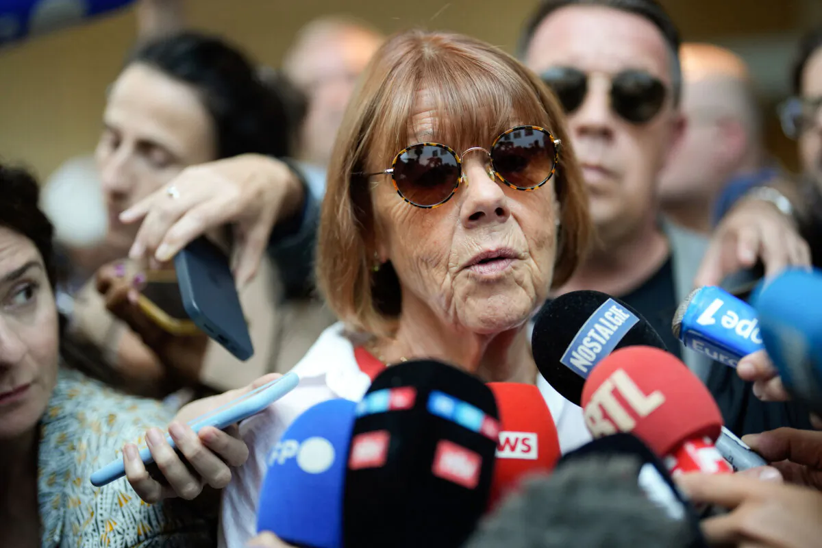 Gisele Pelicot speaks to the media as she leaves the courthouse in Avignon, France, on Sept. 5, 2024. (Lewis Joly/AP)